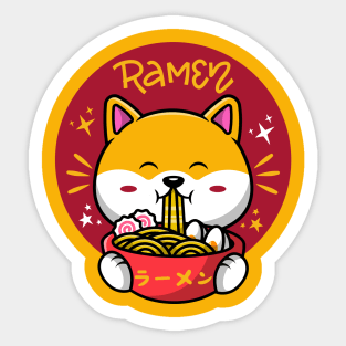 Cute Corgi Eating Ramen Noodles - Kawaii Style Sticker